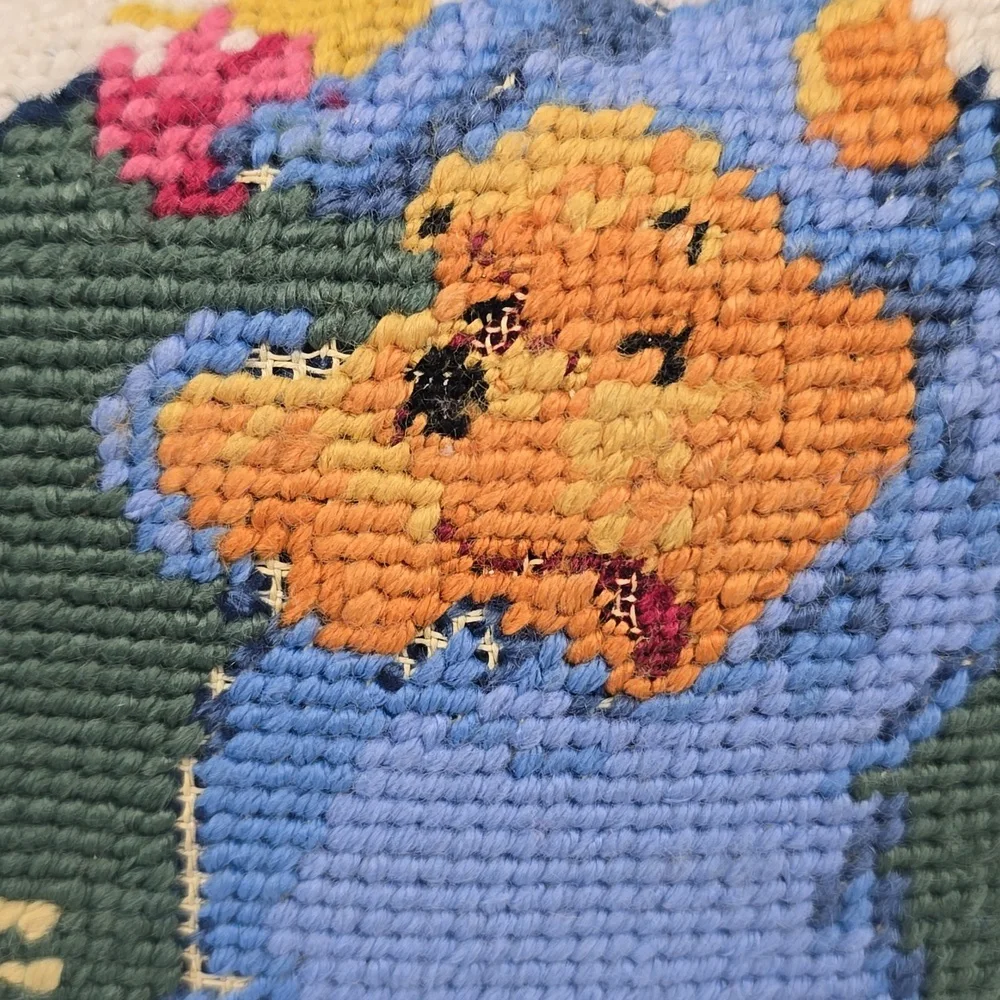 Vintage Needlepoint Winnie the Pooh Rise and Shine Needlepoint throw Pillow